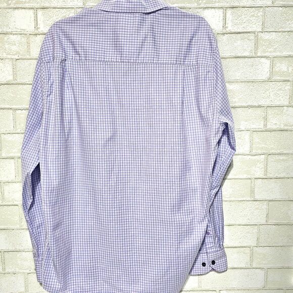 Duchamp Slim Fit Gingham Dress Shirt Purple Size 16.5/L - Picture 3 of 7